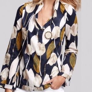 TORY BURCH Normandy Stephanie Blue Print Tulip Top